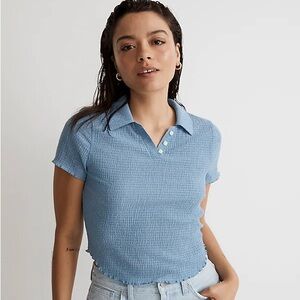 Madewell crinkle polo crop tee XS